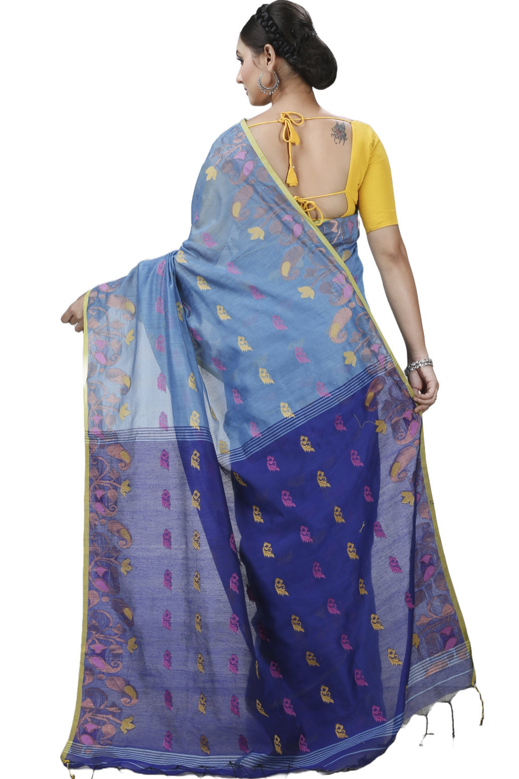 See Blue Blended Cotton Banu Hand Loom Saree (1286)